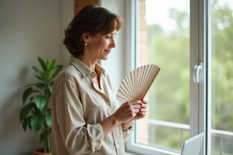 Femme dans une maison à haute efficacité énergétique Effi 65 profitant d'un confort thermique en été grâce à l'isolation renforcée