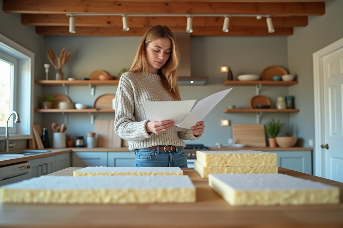 Jeune femme étudiant des échantillons d