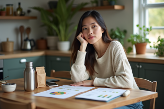 Jeune femme examine un document sur l'impact environnemental
