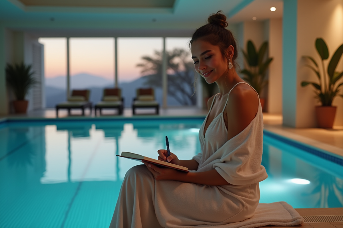 Jeune femme prenant des notes au bord d