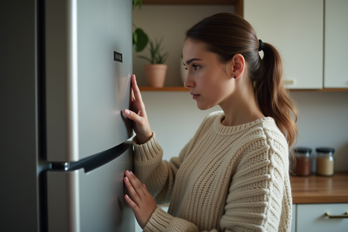 Jeune femme examinant la surface d